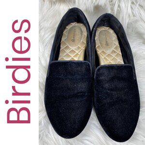 BIRDIES THE STARLING Quilted Black Velvet Flats Smoking Loafer Slippers Size 7.5